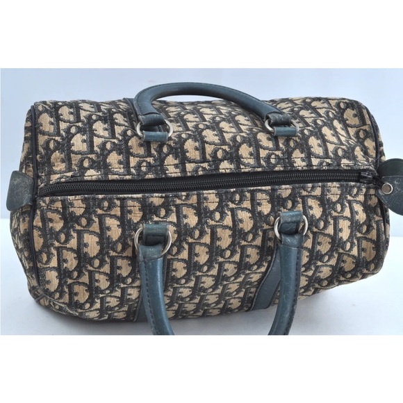 Authentic Christian Dior Trotter Hand Boston Bag Purse Canvas Leather Blue J9550 - Picture 2 of 16